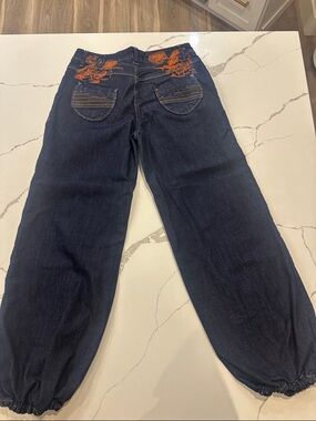 Desigual Dark Blue Jeans with Orange Embroidery